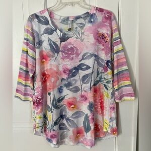 Sundance Catalog - Whimsy Rose Muted watercolored Floral featherweight Top M